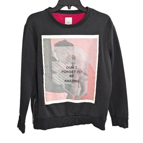 Hechter Paris Black red graphic "Amazing" cotton terry sweatshirt womens M - Picture 1 of 6